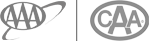 The image shows two circular logos, one with "AAA" and an orbit, the other with "CAA" inside an oval shape.