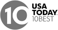 The image shows the USA TODAY 10 Best logo, featuring a stylized number 10 and the words "USA TODAY 10BEST" on the right.