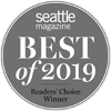 A circular badge reads "Seattle Magazine Best of 2019 Readers' Choice Winner.".
